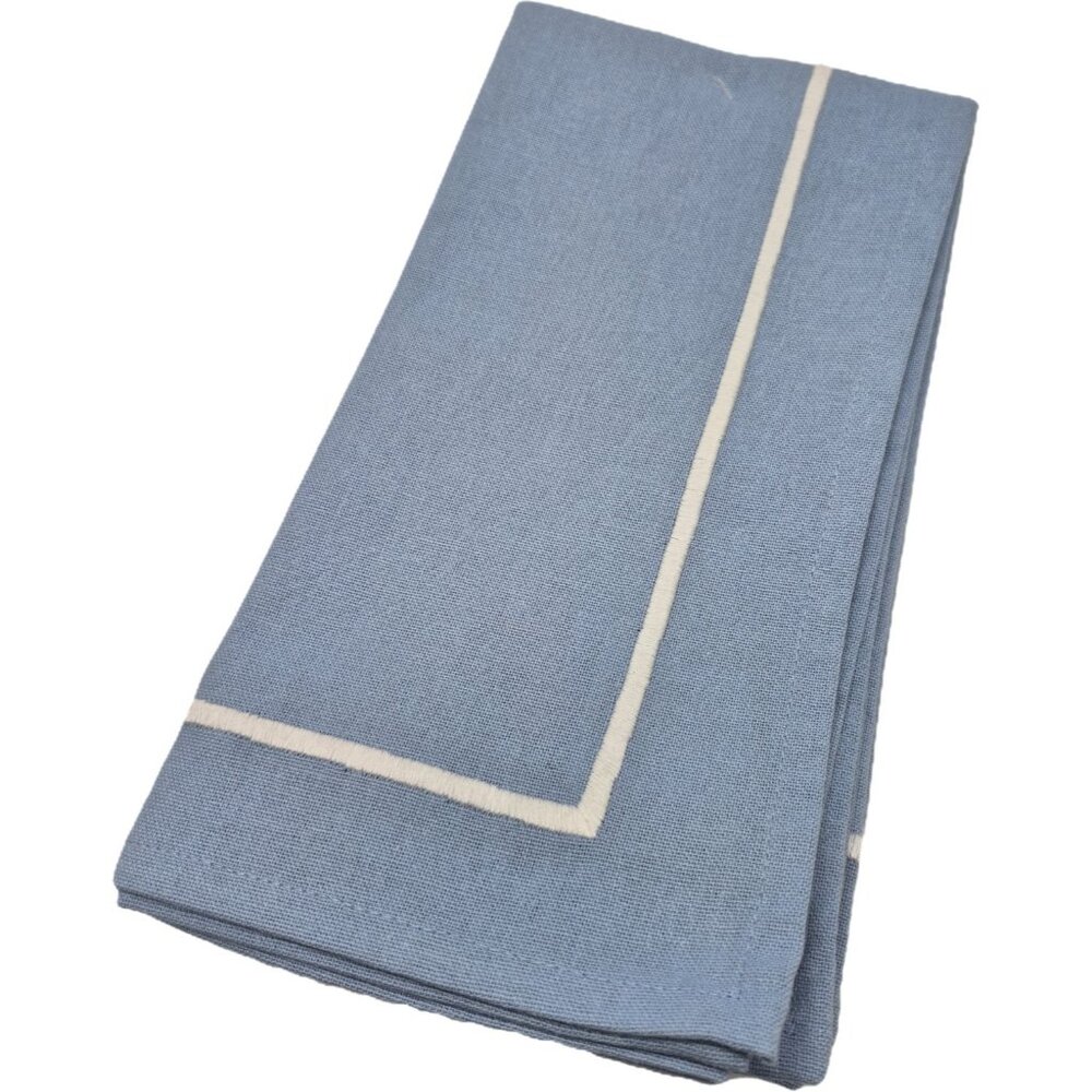 At Home Providence 72in Table Runner & 4 Napkin Set Linens Blue White Embroidere - Picture 10 of 12